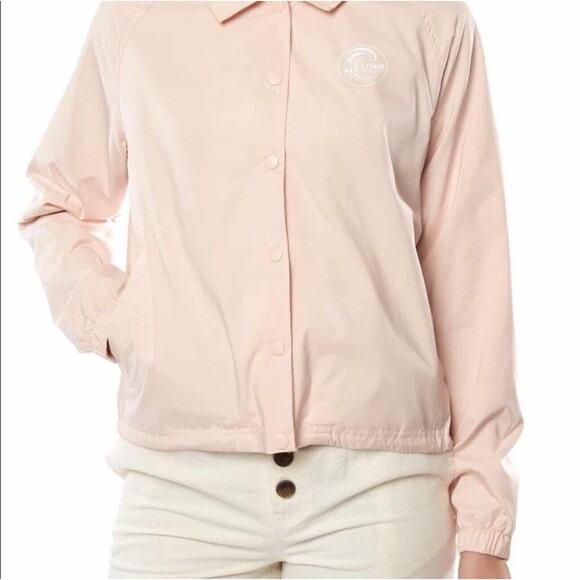 O’NEILL NWT‎ Graphic Cardinal Jacket Pink Logo Snap Drawstring Lightweight XS - Picture 1 of 16